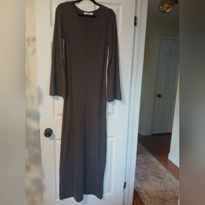 Chic Long Sleeve Grey Maxi Dress
